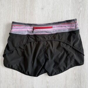 Lululemon Original Speed Short Size 8 Black Multi Stripe Waistband Lined EUC